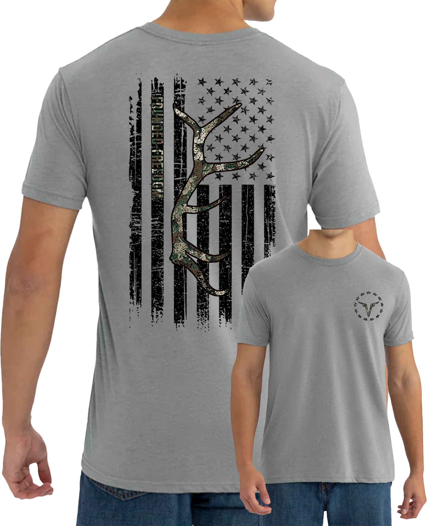 Patriotic Camo Antler Flag Tee / Founded Freedom